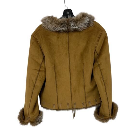 Vintage Daniel Benjamin Tan Suede Faux Fur Lined Tie Front Jacket Womens Medium - Picture 7 of 7